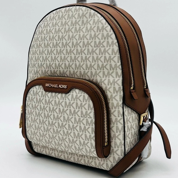 Michael Kors Medium Jaycee Zip Packet Backpack Vanilla/Brown - Picture 2 of 12